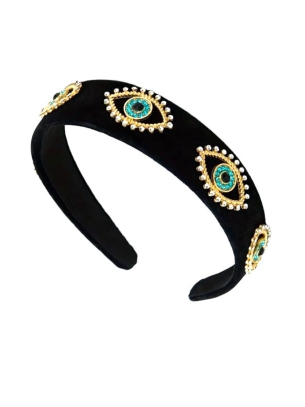 Evil Eye Black Velvet Headband With Rhinestones NEW boho